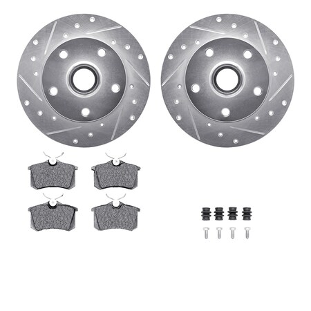 Dynamic Friction Company Rear Brake Rotors-Drilled and Slotted-Silver with 5000 Advanced Brake Pads includes Hardware 7512-73020